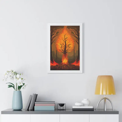 Fiery Tree Framed Vertical Poster - Transform your Space Now!