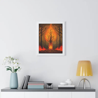 Fiery Tree Framed Vertical Poster - Transform your Space Now!