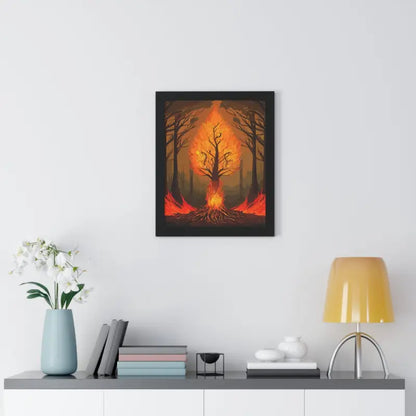 Fiery Tree Framed Vertical Poster - Transform your Space Now!