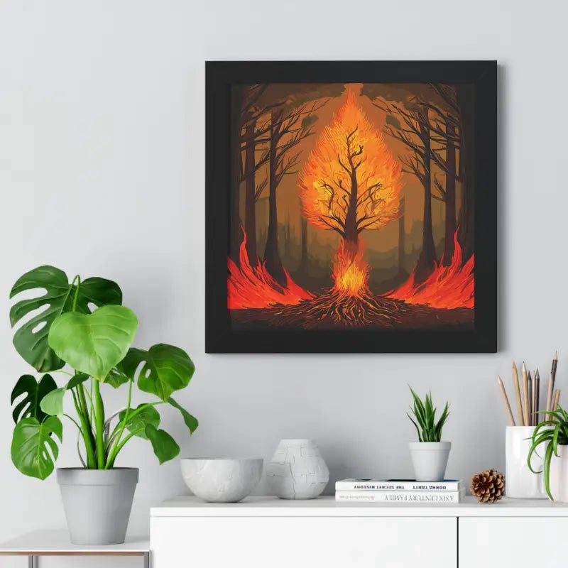 Fiery Tree Framed Vertical Poster - Transform your Space Now!