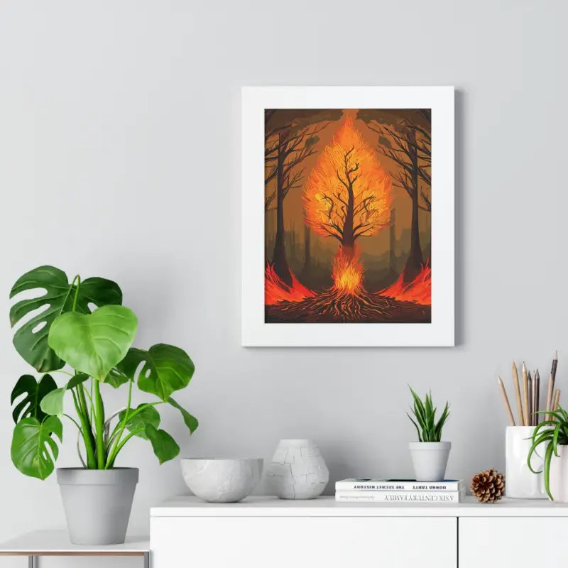 Fiery Tree Framed Vertical Poster - Transform your Space Now!