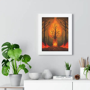 Framed Vertical Fiery Tree Poster - Bold Forest Fire Art - Dipaliz - Posters Prints & Visual Artwork