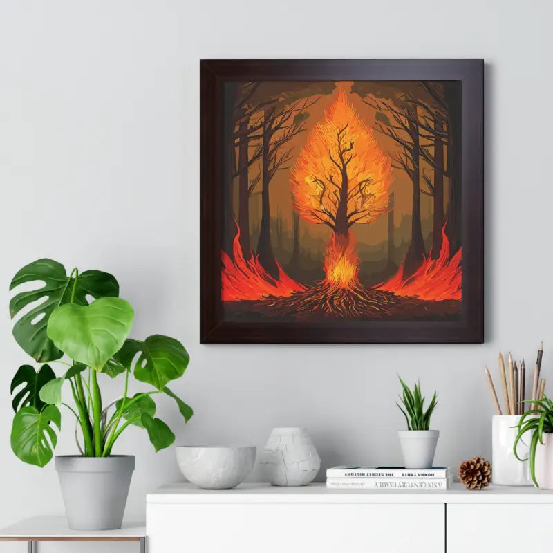 Fiery Tree Framed Vertical Poster - Transform your Space Now!