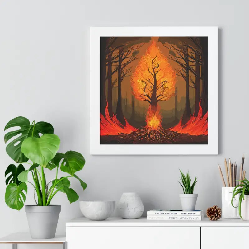 Fiery Tree Framed Vertical Poster - Transform your Space Now!