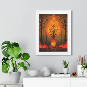 Framed Vertical Fiery Tree Poster - Bold Forest Fire Art - Dipaliz - Posters Prints & Visual Artwork