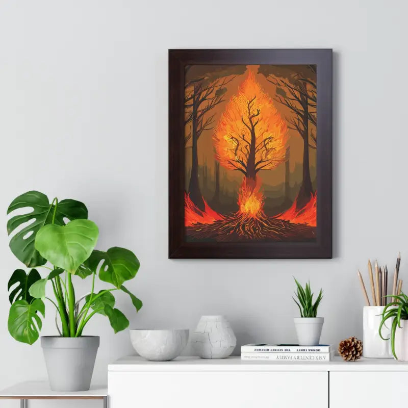 Fiery Tree Framed Vertical Poster - Transform your Space Now!