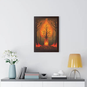 Framed Vertical Fiery Tree Poster - Bold Forest Fire Art - Dipaliz - Posters Prints & Visual Artwork