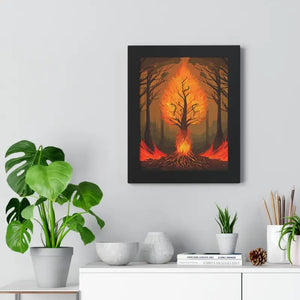 Framed Vertical Fiery Tree Poster - Bold Forest Fire Art - Dipaliz - Posters Prints & Visual Artwork