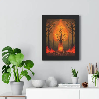 Fiery Tree Framed Vertical Poster - Transform your Space Now!