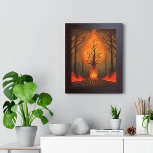 Framed Vertical Fiery Tree Poster - Bold Forest Fire Art - Dipaliz - Posters Prints & Visual Artwork