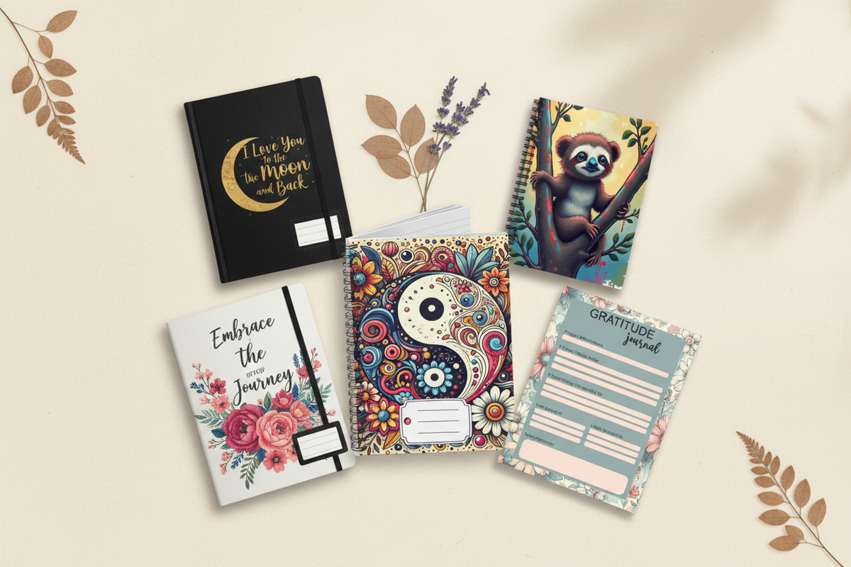 Spiral notebooks and journals collage