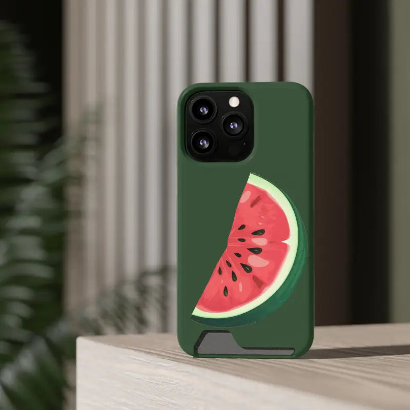 Impact-resistant Watermelon Phone Case & Card Holder Combo