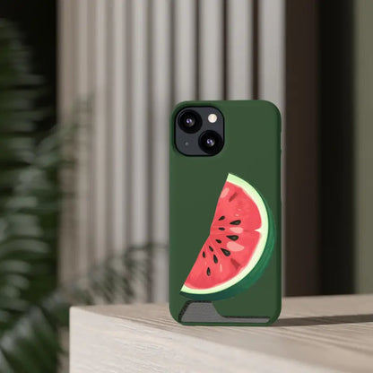 Impact-resistant Watermelon Phone Case & Card Holder Combo