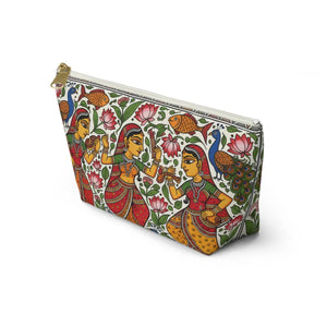 Indian Folk Art Accessory Pouch T-bottom Makeup Bag - Dipaliz - Bags