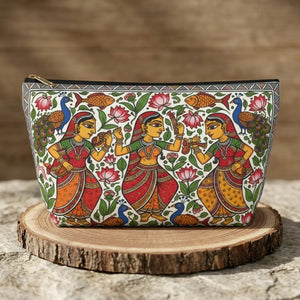 Indian Folk Art Accessory Pouch T-bottom Makeup Bag - Dipaliz - Bags