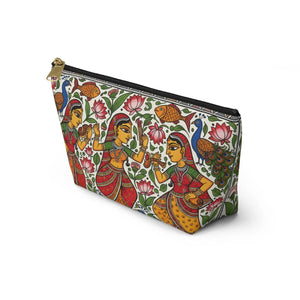 Indian Folk Art Accessory Pouch T-bottom Makeup Bag - Dipaliz - Bags