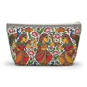 Indian Folk Art Accessory Pouch T-bottom Makeup Bag - Dipaliz - Bags