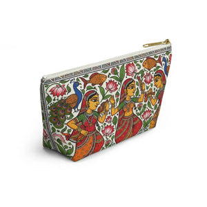 Indian Folk Art Accessory Pouch T-bottom Makeup Bag - Dipaliz - Bags