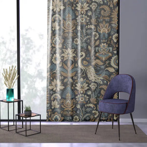Home Decor - Peacocks Window Curtains - Regal Motifs Intricate Flowers - Dipaliz Sheer / White / 50’’ × 84’’