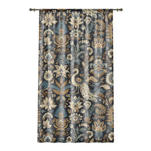 Home Decor - Peacocks Window Curtains - Regal Motifs Intricate Flowers - Dipaliz Sheer / White / 50’’ × 84’’