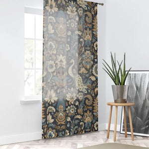 Home Decor - Peacocks Window Curtains - Regal Motifs Intricate Flowers - Dipaliz Sheer / White / 50’’ × 84’’