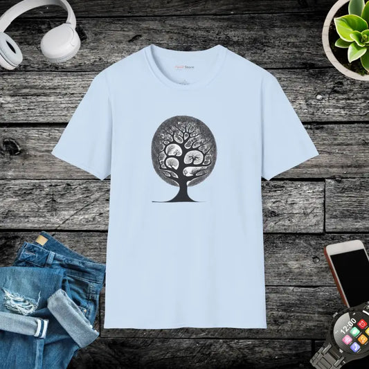 Unisex Cotton Softstyle T-shirt with Intricate Tree Design - Light Blue / s T-shirt