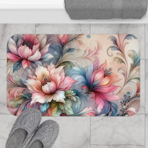 Floral Bath Mat – Soft Watercolor Microfiber - Dipaliz - Mats & Rugs