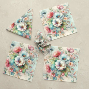 Intricately Designed Watercolor Flowers Napkins | Set of 4 - 4-piece Set / 18’’ × - Home Decor