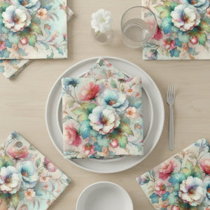 Intricately Designed Watercolor Flowers Napkins | Set of 4 - 4-piece Set / 18’’ × - Home Decor