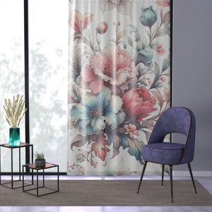 Watercolor Large Flowers Window Curtain - Polyester Fabric - Dipaliz - Sheer / White / 50’’ × 84’’ - Home Decor