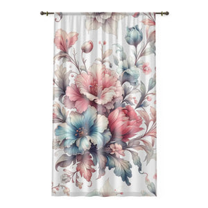 Watercolor Large Flowers Window Curtain - Polyester Fabric - Dipaliz - Sheer / White / 50’’ × 84’’ - Home Decor