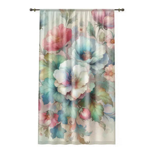 Intricately Designed Watercolor Flowers Curtains - Dipaliz - Sheer / White / 50’’ × 84’’