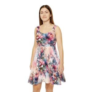 Floral Skater Dress – Watercolor Eco Fabric - Dipaliz - Dresses - Xs