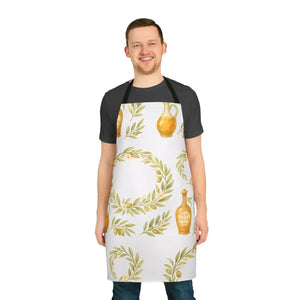 Italian Olive Oil Wreath Apron, Kitchen Cooking with Rustic Bottle Pattern - Aprons