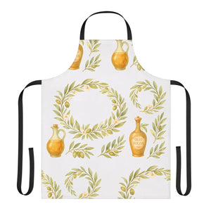 Italian Olive Oil Wreath Apron, Kitchen Cooking with Rustic Bottle Pattern - Aprons