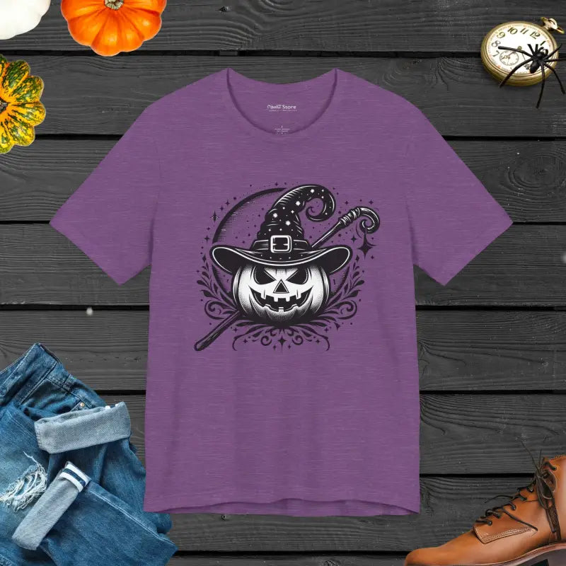 Steal the Show with our Jack O’ Lantern Jersey Short Sleeve Tee - Heather Team Purple / s T-shirt