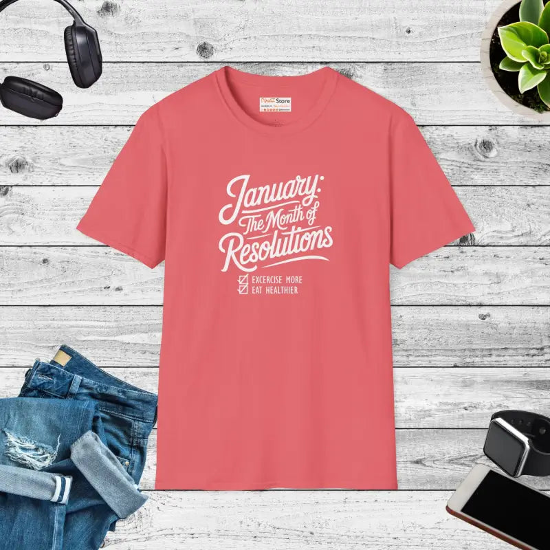 January Resolutions Unisex Softstyle T-shirt in Ring-spun Cotton - s / Coral Silk T-shirt