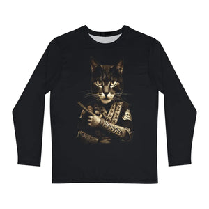 Japanese Samurai Cat Long Sleeve - Polyester Tattoo Design - Dipaliz - T-shirts