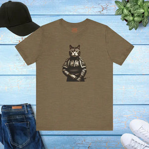 Unisex Jersey Short Sleeve Tee Samurai Cat Design Dipaliz - Heather Olive / s - T-shirts
