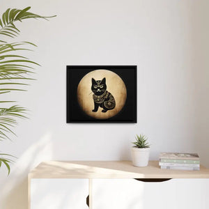 Japanese Samurai Cat Canvas Art Matte Black Frame - Dipaliz - Posters Prints & Visual Artwork