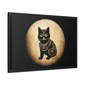 Japanese Samurai Cat Canvas Art Matte Black Frame - Dipaliz - Posters Prints & Visual Artwork