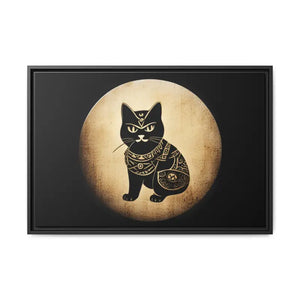 Japanese Samurai Cat Canvas Art Matte Black Frame - Dipaliz - 30″ x 20″ (horizontal) / 1.25’’ - Posters Prints & Visual