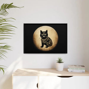Japanese Samurai Cat Canvas Art Matte Black Frame - Dipaliz - Posters Prints & Visual Artwork