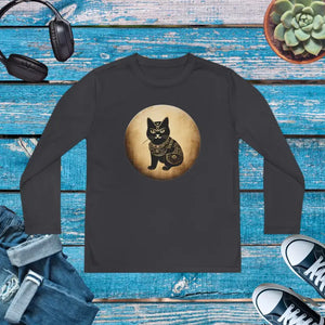 Kids Clothes - Japanese Samurai Cat Tattoo Youth Long Sleeve Tee - Dipaliz Iron Grey / s