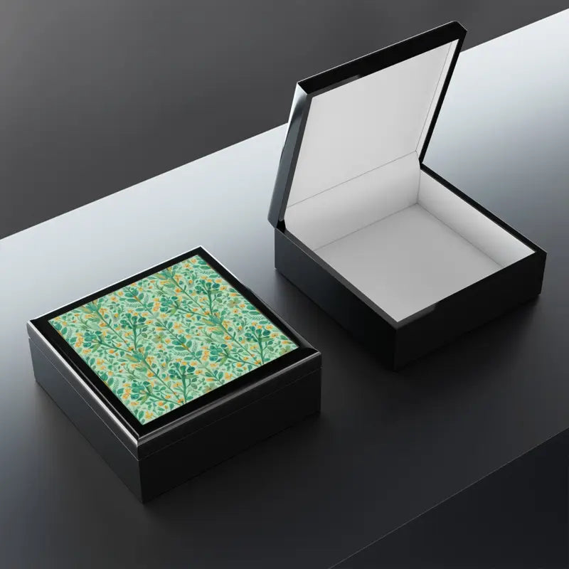 Stylish Floral Jewelry Box with Soft Felt Interior - Ebony Black / one Size Box