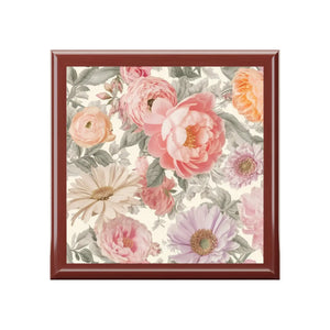 Elegant Peonies Pattern Jewelry Box - Glossy Ceramic Tile - Dipaliz