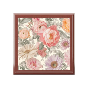 Elegant Peonies Pattern Jewelry Box - Glossy Ceramic Tile - Dipaliz