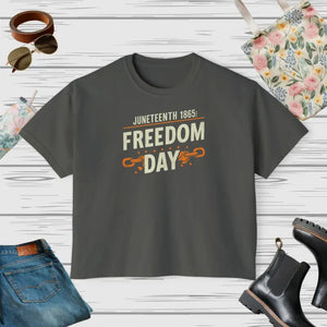 Juneteenth Freedom Day Womens Flowy Rolled Boxy Tee - Dipaliz - Pepper / l - Clothing Tops