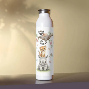 Water Bottles - Slim Bottle - Jungle Animals Canvas Design - Dipaliz 20oz / White