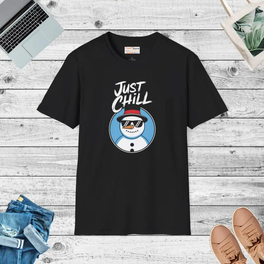 Unisex Softstyle just Chill Snowman T-shirt - Cozy Ring-spun Cotton - Xs / Black T-shirt